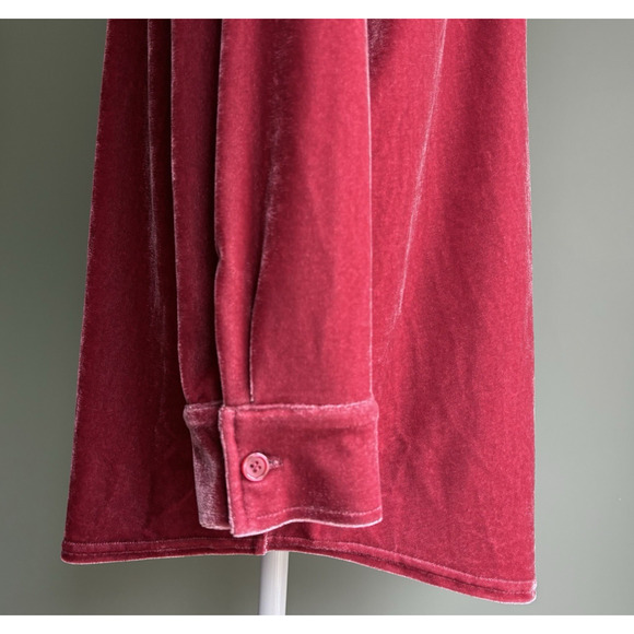 Soft Surroundings Velvet Boyfriend Tunic Button Up Shirt Garnet Red Cozy Luxe L - Picture 13 of 16